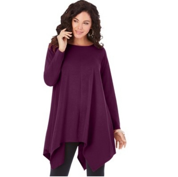Roamans Sweatshirt Womens Sz 1X Plus Red Lightweight Long Sleeves Asymmetric - Picture 1 of 10